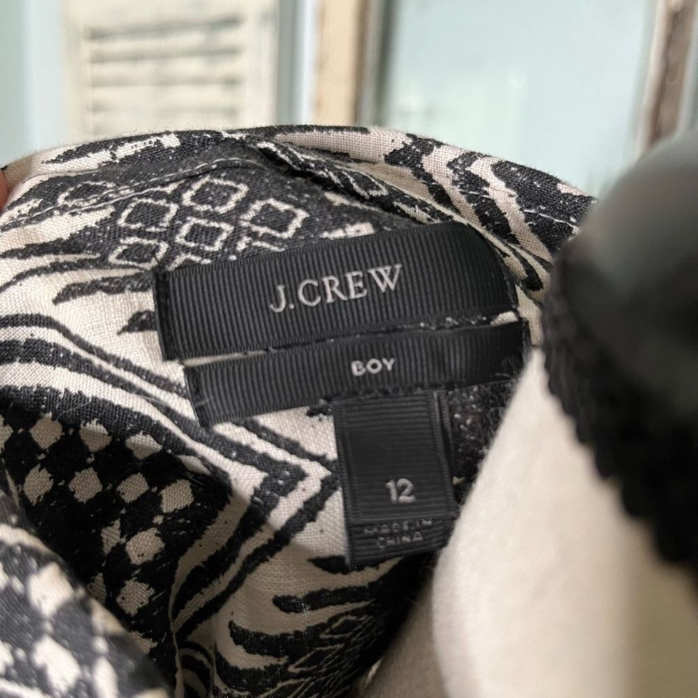 J. Crew Men's Linen Retro Geometric Print Button Up Long Sleeve Shirt Size 12 - Picture 9 of 9